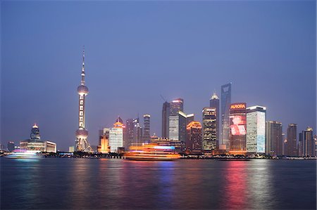 Skyline of Lujiazui Pudong from the Bund at dusk, Shanghai, China Stock Photo - Rights-Managed, Code: 855-06312248