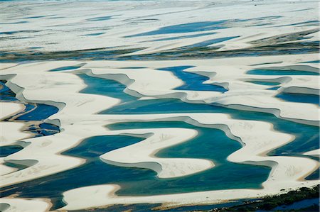 Sandy dunes and lagoons, part of Parque Nacional dos Lencois Maranhenses, Brazil Stock Photo - Rights-Managed, Code: 855-06313097