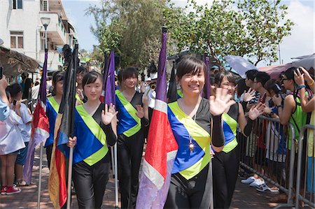 simsearch:855-06313391,k - Procession parade, part of the Bun festival procession performing at Cheung Chau, Hong Kong Fotografie stock - Rights-Managed, Codice: 855-06313387