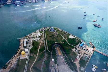 Bird's eye sweep of Western cross harbour tunnel  from Sky100, 393 metres above sea level, Hong Kong Foto de stock - Con derechos protegidos, Código: 855-06313943