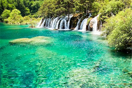 east asia places - Shuzheng waterfall,  Jiuzhaigou, Sichuan, China Stock Photo - Rights-Managed, Code: 855-06338574