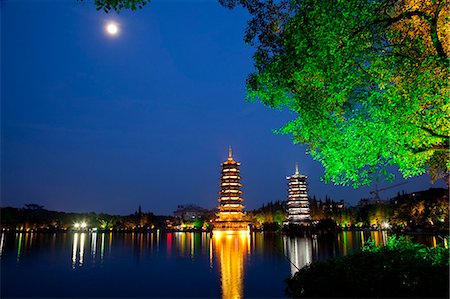 Fir Lake, Sun Tower, Moon Tower at night, Guilin, China Stock Photo - Rights-Managed, Code: 855-06338812