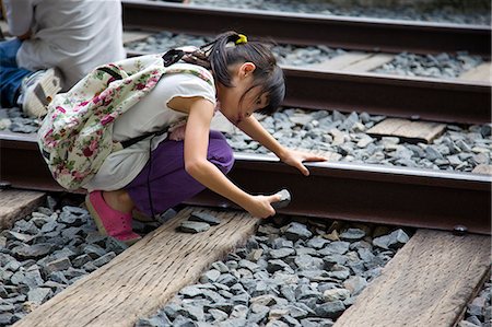 A girl visitor playing on the track, Hong Kong Railway Museum, Taipo, Hong Kong Foto de stock - Con derechos protegidos, Código: 855-06339314