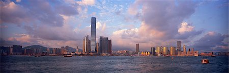 Panoramic skyline of Kowloon in Victoria Harbour at dusk, Hong Kong Stock Photo - Rights-Managed, Code: 855-06339423