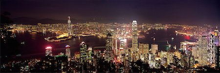 puerto victoria - Cityscape from the Peak at night, Hong Kong Foto de stock - Con derechos protegidos, Código: 855-06339454