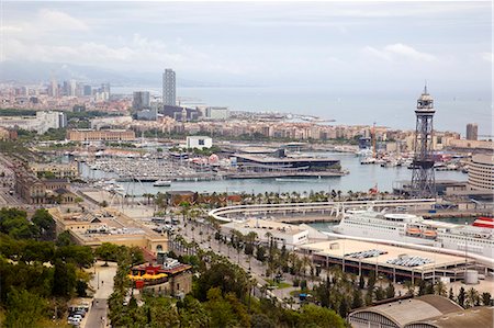 Overlooking the cityscape of Barcelona from Mirador del Alcalde, Montjuic, Barcelona, Spain, Europe Stockbilder - Lizenzpflichtiges, Bildnummer: 855-08420601