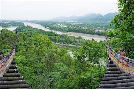 dujiangyan city - Min river(Min jiang) view from Erwang temple(Erwangmiao), Park of the Dujiangyan irrigation project, Dujiangyan city, Sichuan Province, PRC Stock Photo - Rights-Managed, Code: 855-08420740