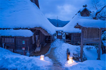 simsearch:855-08781663,k - Thatching (Kayabuki) folk houses in snow at night, Snow lantern festival, Kitamura village Miyama-cho, Nantan-shi, Kyoto Prefecture, Japan Stock Photo - Rights-Managed, Code: 855-08420891