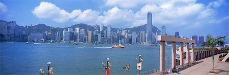 Hong Kong Skyline Panorama from Tsimshatsui waterfront promenade Stock Photo - Rights-Managed, Code: 855-02988060