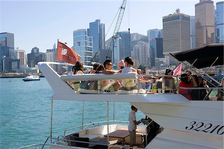 A pleasure launch at the Tsimshatsui pier,Hong Kong Stock Photo - Rights-Managed, Code: 855-03024304