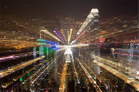 Cityscape from the Peak with zoom effect,Hong Kong at night Stock Photo - Rights-Managed, Code: 855-03024482