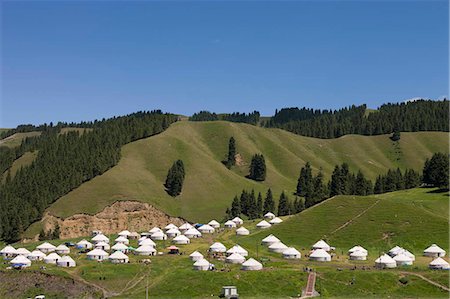 Kazakh yurts for tourist accommodation,Xi Baiyanggou,Nanshan ranch,Wulumuqi,Xinjiang Uyghur autonomy district,Silk Road,China Stock Photo - Rights-Managed, Code: 855-03024806