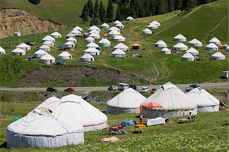 Kazakh yurts for tourist accommodation,Xi Baiyanggou,Nanshan ranch,Wulumuqi,Xinjiang Uyghur autonomy district,Silk Road,China Stock Photo - Rights-Managed, Code: 855-03024807
