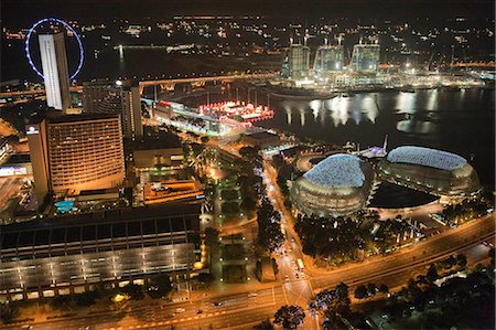 Skyline de Singapour dans la nuit Photographie de stock - Rights-Managed, Code: 855-03025036