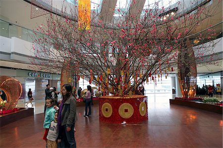 A peach tree decoration at 2IFC shopping mall,Hong Kong Fotografie stock - Rights-Managed, Codice: 855-03022373