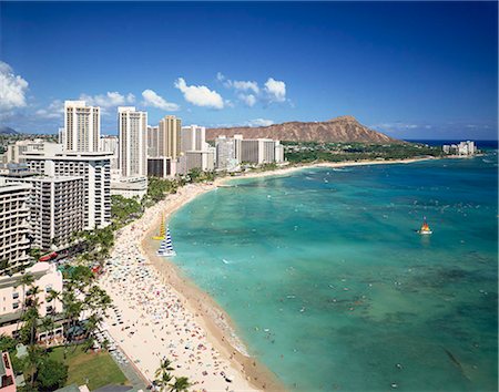 Oahu Waikiki beach, Diamond Head, Hawaii, USA Foto de stock - Con derechos protegidos, Código: 855-03255060