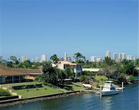 City skyline by the canal, Gold Coast, Australia Foto de stock - Con derechos protegidos, Código: 855-03255254