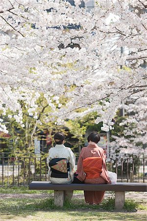 Women dressed in kimono in a park, Okazaki, Kyoto, Japan Foto de stock - Con derechos protegidos, Código: 855-03253118
