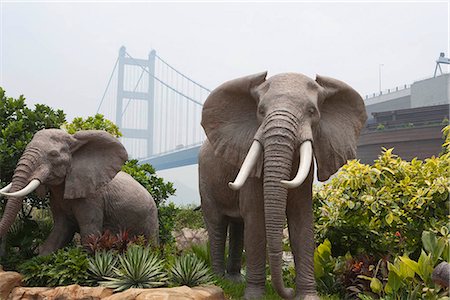 Ark garden at Noah's Ark with Tsing Ma bridge in background, Ma Wan, Hong Kong Stock Photo - Rights-Managed, Code: 855-03253240