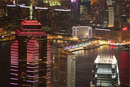 Paysage urbain depuis le pic de nuit, Hong Kong Photographie de stock - Rights-Managed, Code: 855-03253503