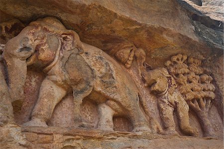 simsearch:857-06721579,k - Details of elephant carving at an archaeological site, Udayagiri and Khandagiri Caves, Bhubaneswar, Orissa, India Foto de stock - Con derechos protegidos, Código: 857-06721579