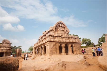 Tourists at ancient Pancha Rathas temple, Mahabalipuram, Kanchipuram District, Tamil Nadu, India Stock Photo - Rights-Managed, Code: 857-06721715