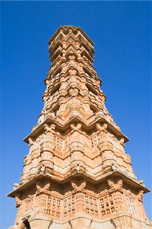 Low angle view of a tower, Vijay Stambh, Chittorgarh Fort, Chittorgarh, Rajasthan, India Stock Photo - Rights-Managed, Code: 857-03192478