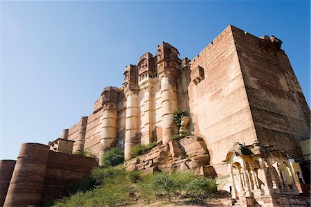 Vue faible angle d'un fort, Fort de Meherangarh, Jodhpur, Rajasthan, Inde Photographie de stock - Rights-Managed, Code: 857-03192563