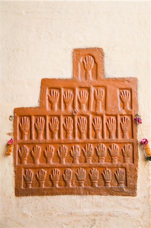 Close-up of handprints on a wall, Meherangarh Fort, Jodhpur, Rajasthan, India Stock Photo - Rights-Managed, Code: 857-03192570