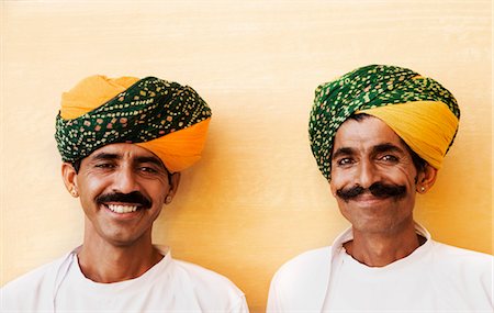 smiling indian mustache - Portrait of two men smiling in a fort, Meherangarh Fort, Jodhpur, Rajasthan, India Stock Photo - Rights-Managed, Code: 857-03553567