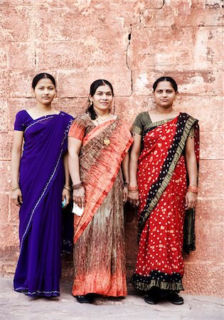 sari full shot for women - Portrait of three women standing, Jodhpur, Rajasthan, India Stock Photo - Rights-Managed, Code: 857-03553560