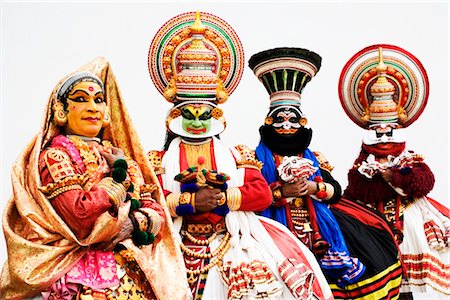 photography traditional face paint - Four people kathakali dancing Stock Photo - Rights-Managed, Code: 857-03553642