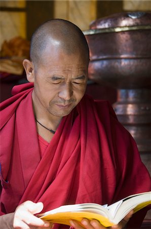 Monk reading a book in a monastery, Thiksey Monastery, Ladakh, Jammu and Kashmir, India Stock Photo - Rights-Managed, Code: 857-03553699