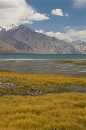 Lac avec les montagnes en arrière-plan, le lac Pangong Tso, Jammu and Kashmir, Ladakh, Inde Photographie de stock - Rights-Managed, Code: 857-03553752