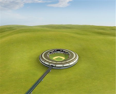 destination concept - Baseball Stadium In Center Of Green Landscape Stock Photo - Rights-Managed, Code: 858-06756219