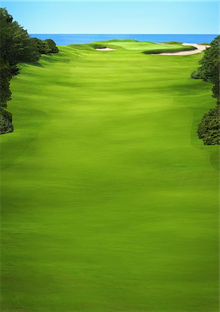 Golf Fairway with Sea in Background Foto de stock - Con derechos protegidos, Código: 858-06756220