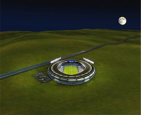 simsearch:858-06756228,k - Stadium In Center Of Green Landscape With Full Moon Fotografie stock - Rights-Managed, Codice: 858-06756223