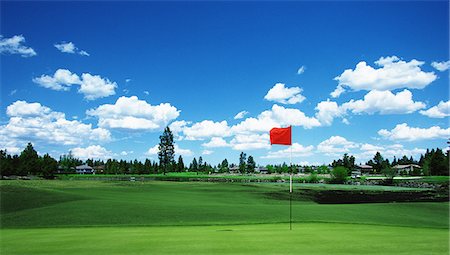 Golf Flag On Green With Cloudy Sky Photographie de stock - Rights-Managed, Code: 858-06756388