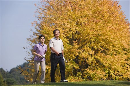 senior japanese golfer - Golfers walking together in golf course Stock Photo - Rights-Managed, Code: 858-03049300