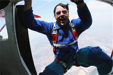 paragliding extreme sport - Man ready to jump from plane Stock Photo - Rights-Managed, Code: 858-03049391