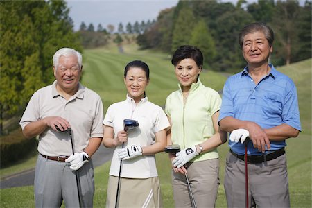 senior japanese golfer - Front view of golfers standing together Stock Photo - Rights-Managed, Code: 858-03049923