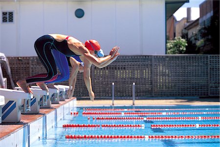 profile of person diving into pool - Swimming (Launch) Stock Photo - Rights-Managed, Code: 858-03052707