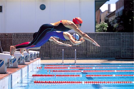 profile of person diving into pool - Swimming (Launch) Stock Photo - Rights-Managed, Code: 858-03052708