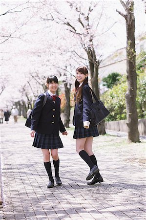 smiling teenage school girls - Cherry Blossoms And High School Girls Stock Photo - Rights-Managed, Code: 859-06380219