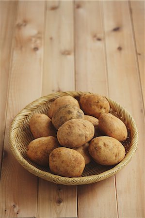 paper plate - Potatoes in a wooden basket on a table Foto de stock - Con derechos protegidos, Código: 859-06469974