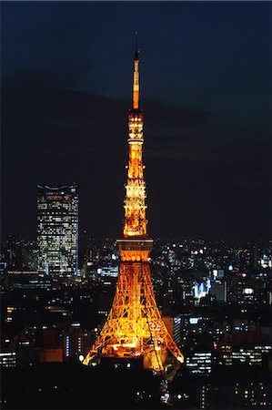 pylon in city - Tokyo Tower and cityscape at night Stock Photo - Rights-Managed, Code: 859-06710987