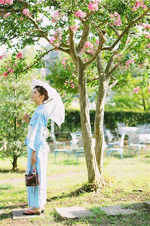 Woman in a Yukata with parasol looking away Stock Photo - Rights-Managed, Code: 859-06824587