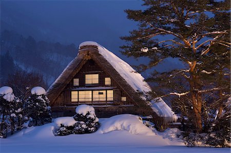 snowy night at home - Shirakawa-go Village, Gifu Stock Photo - Rights-Managed, Code: 859-07495602