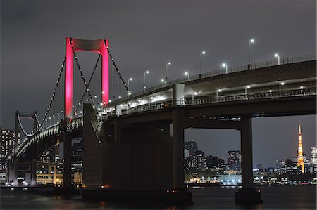 rainbow bridge tokyo - View of Rainbow Bridge at night, Tokyo, Japan Stock Photo - Rights-Managed, Code: 859-08067050