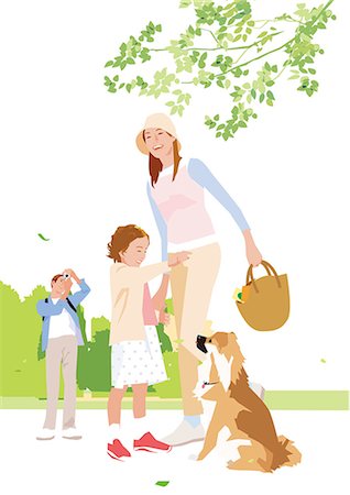 family on picnic with dog - Modern illustration Stock Photo - Rights-Managed, Code: 859-08481652